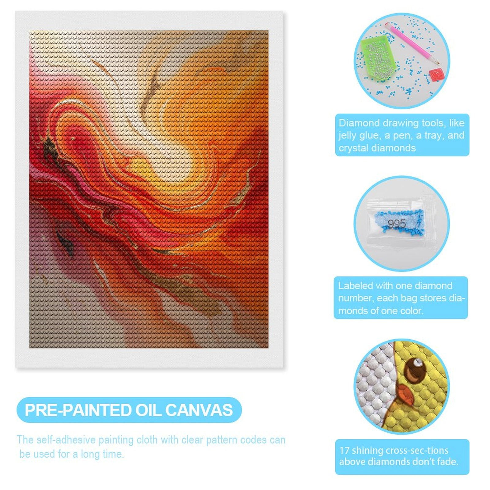 Diamond Art Kits for Adults, Vibrant Abstract Swirl Art Canvas 5D Diamond Painting Kits for Adults Beginners, DIY Full Drill Diamond Painting, Gem Art and Crafts 12x16