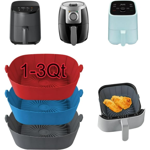 Air Fryer Silicone Liners for 2Qt Air Fryers, 3 Pack Square Non-Stick Reusable Small Air Fryer Liners Silicone Pot Basket Bowl Tray Air Fryer Accessories for COSORI, Ninja, CHEFMAN