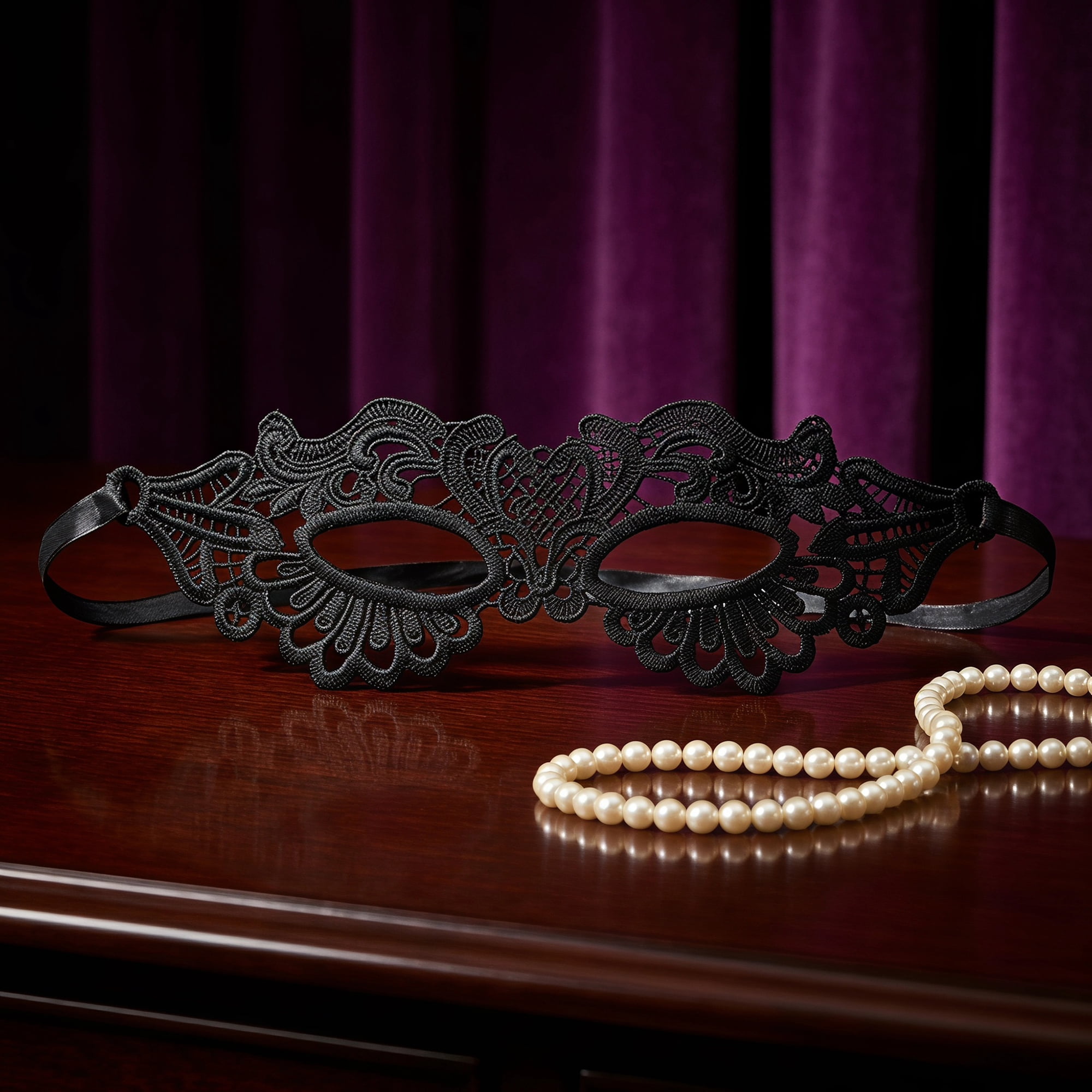Unique Bargains 6Pcs Halloween Masquerade Lace Eye Mask Set Black Heart Flower 6.3" x 3.1"