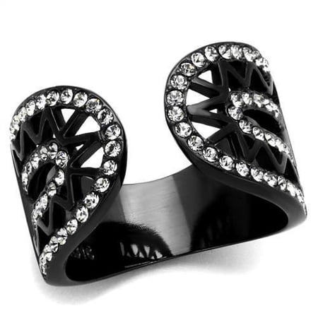 TK2166 - IP Black(Ion Plating) Stainless Steel Ring with Top Grade Crystal in Black Diamond Size 5