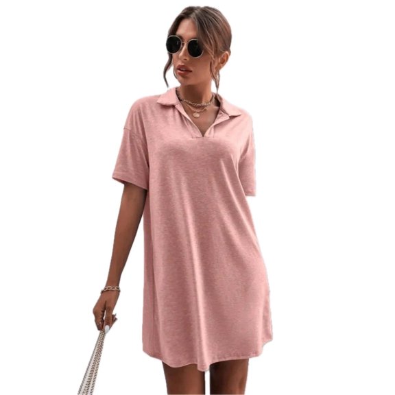 Women's Collar Short Sleeve Polo Dress with sixty percent polyester thirty five percent cotton five percent spandex
