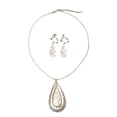 thumbnail image 4 of Clip on matte and shiny silver cutout flower teardrop pendant necklace set, 4 of 4