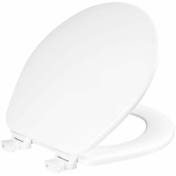 CHURCH Toilet Seat, Easy Clean Hinges Release for Deep Cleans, Durable Enameled Wood Seat, Round, White