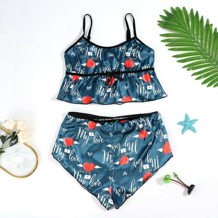 

zuwimk Pajamas For Women Women s Striped Silky Satin Pajamas Short Sleeve Top with Shorts Sleepwear PJ Set Navy XL