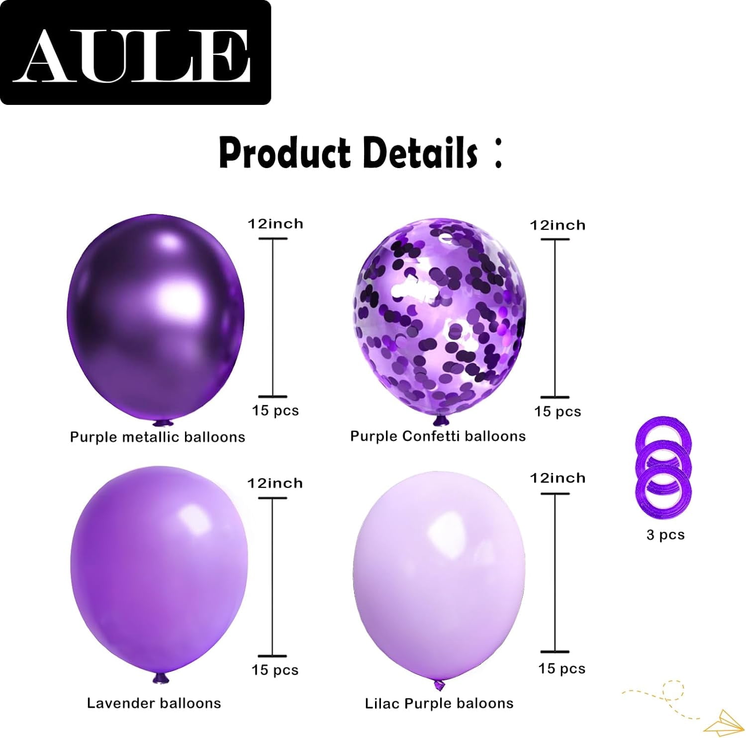 Metallic Purple and Premium Latex Lavender Lilac Balloons 60 Pack 12inches Confetti with Ribbons Set for Birthday Bridal Shower Wedding Party Decorations