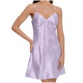 thumbnail image 3 of Feancey Womens Satin Lingerie Nightgown Silky Sleeveless Spaghetti Strap V Neck Sleepshirts Soft Cozy Camisole Mini Dresses Lounge Nightwear Purple M, 3 of 10