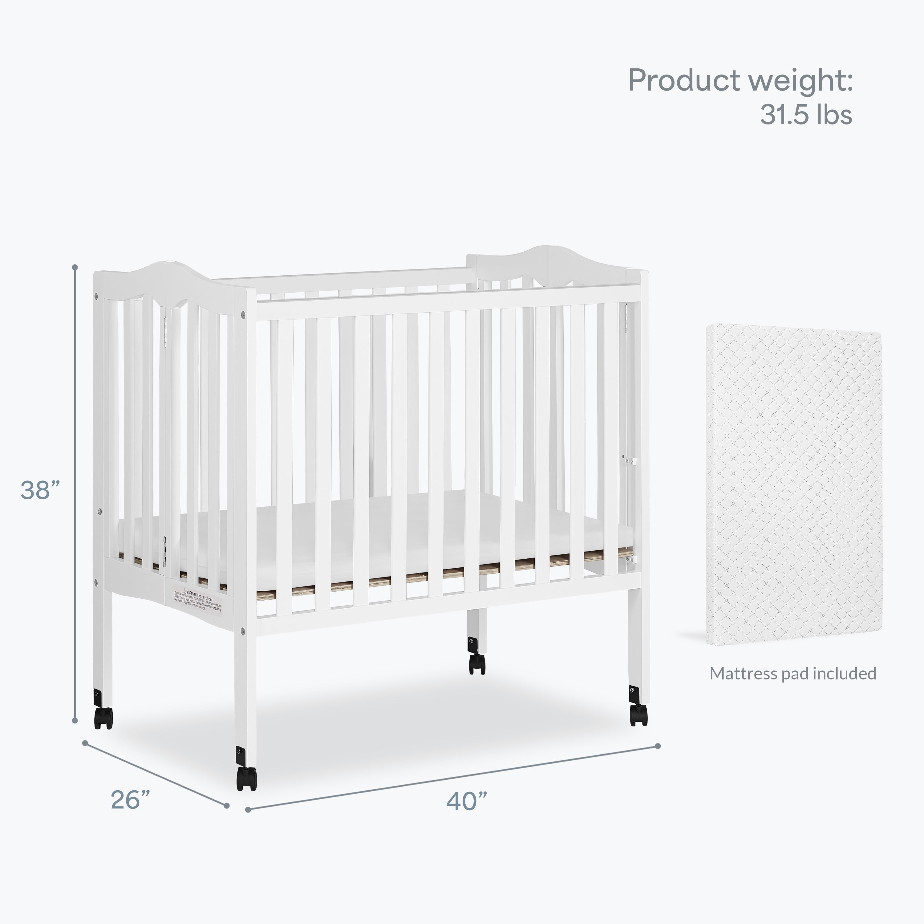 Dream On Me 2-in-1 Lightweight Folding Portable Crib, White