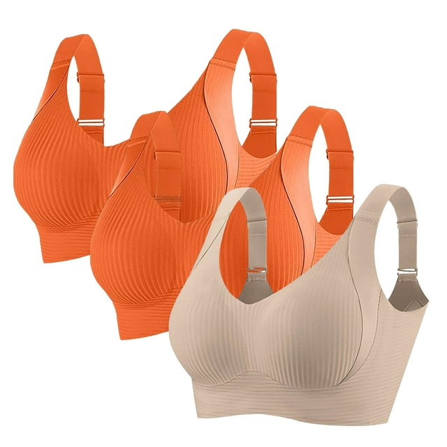 Women's Wireless Comfort Bras 3 Pack, Solid Color Adjustable Non-Padded Sports Bra with Full Coverage Support, Seamless Soft Comfort Bras for Everyday Wear Khaki L