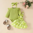 thumbnail image 2 of Gpaecead Infant Baby Girl Christmas Flower Print Overall Dress Outfits Fall Winter Ruffle Romper Bow Tie Suspender Skirt Headband Sets Green, 2 of 9