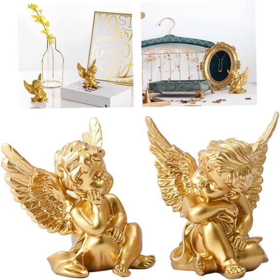 Set of 2 Cherub Angels Resin Statue Figurine, Indoor Home Decoration