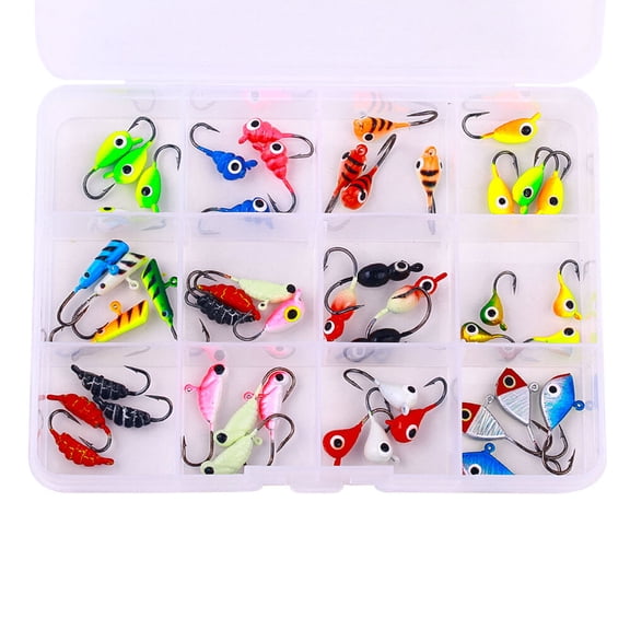 48PCS Glow Lead Jigs Fishing Hooks Crappie Ice Lure Jig Head Bait Box Lot