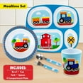 thumbnail image 2 of Bentology 5 Pc Mealtime Set for Kids & Toddlers, Train Theme-Includes Divided Plate, Bowl, Fork & Spoon - Dishwasher Safe, Durable, BPA Free-Cute Compartment Dish to Put Food in 4 Sections for Easy, 2 of 5