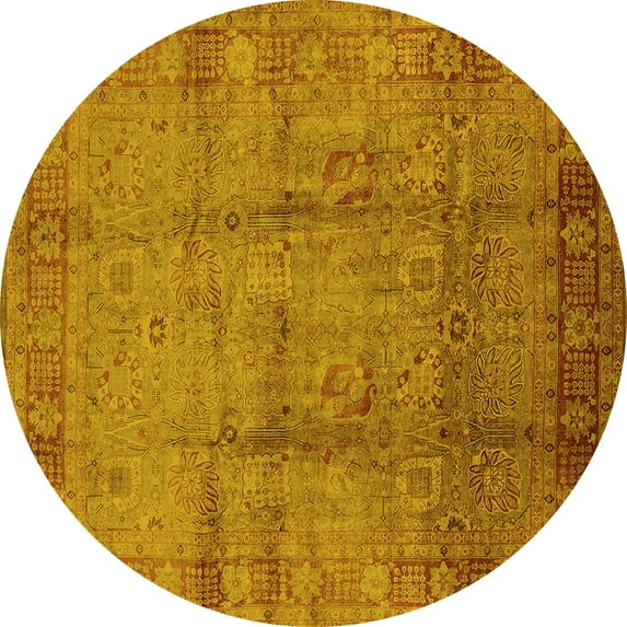 Ahgly Company Indoor Round Oriental Yellow Industrial Area Rugs, 4' Round