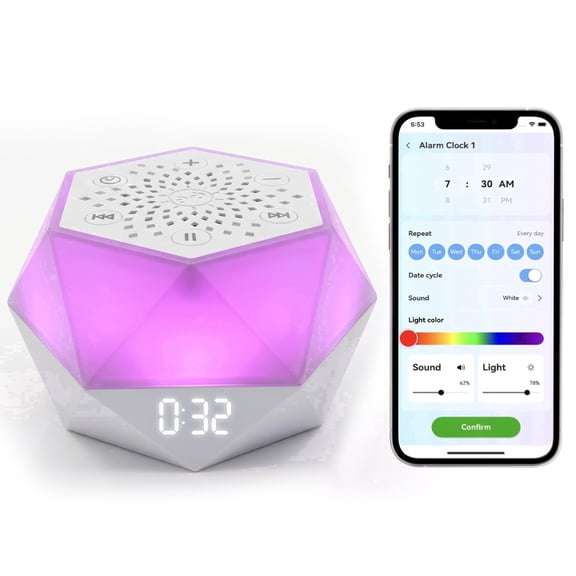 ZNQPLF Baby White Noise Machine, Bluetooth Sound Machine for Sleeping, 32 Sounds Portable Noise Machine with App Control & 8 Color Night Light，white