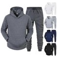 thumbnail image 2 of 2Pcs/Set Long Sleeve Elastic Waist Mid-rise Thickened Sportswear Set Men Winter Solid Color Pockets, 2 of 5