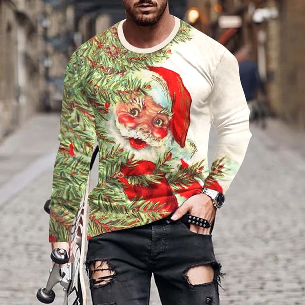 Blusas y camisas de manga larga con cuello redondo para hombre, blusa informal de manga larga con cuello redondo y estampado, blusa de poliéster para hombre