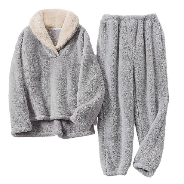Winter Warm Women Flannel Pajamas Set Fuzzy Lapel Collar Pullover Top and Pants Sleepwear Nightwear Fleece Loungewear Red 2XL