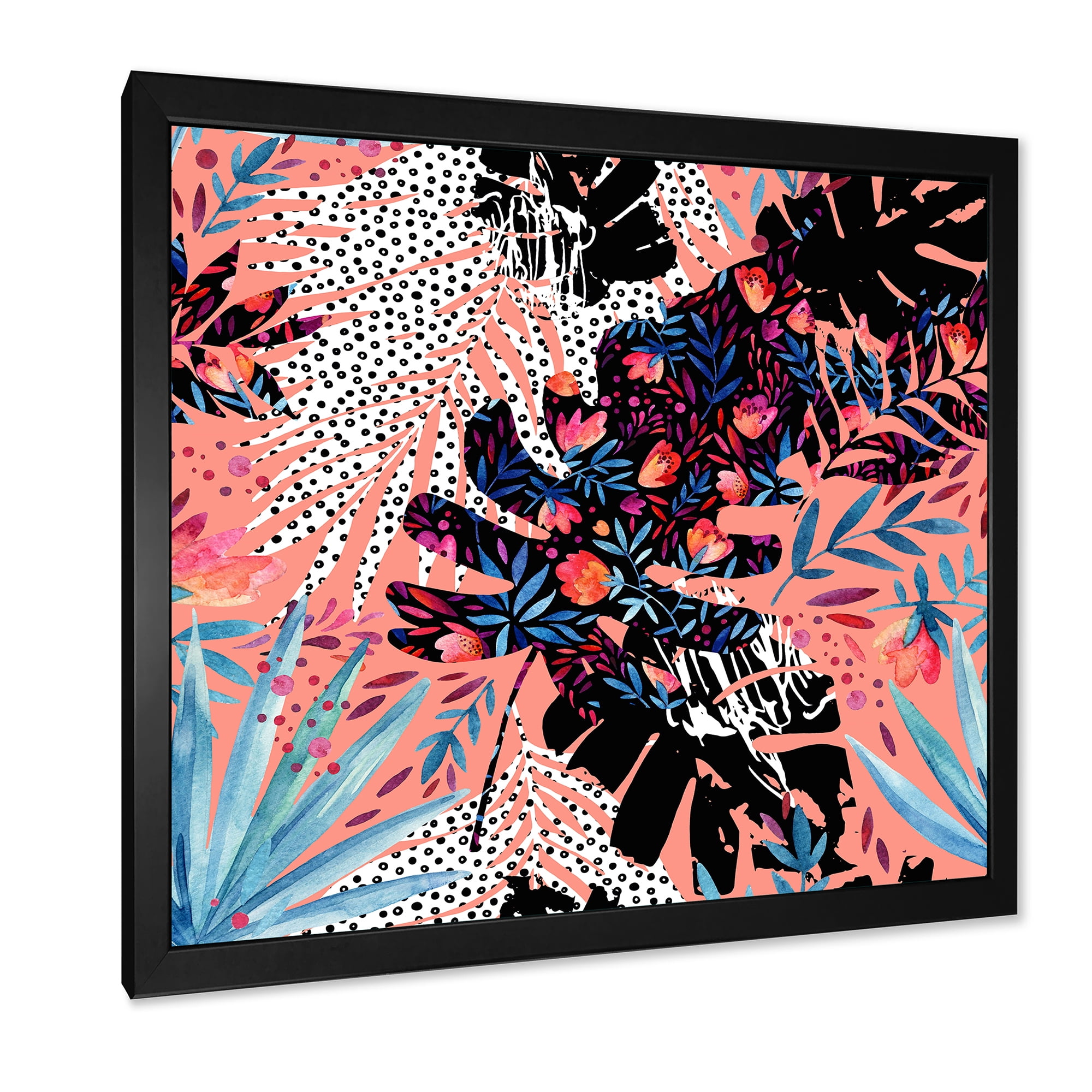 Designart 'Abstract Tropical Floral Patchwork II' Tropical Framed Art Print