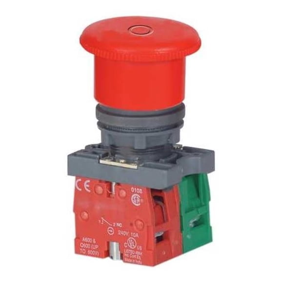 Dayton Emergency Stop Push Button, 22 mm, 1NO/1NC, Red 30G250