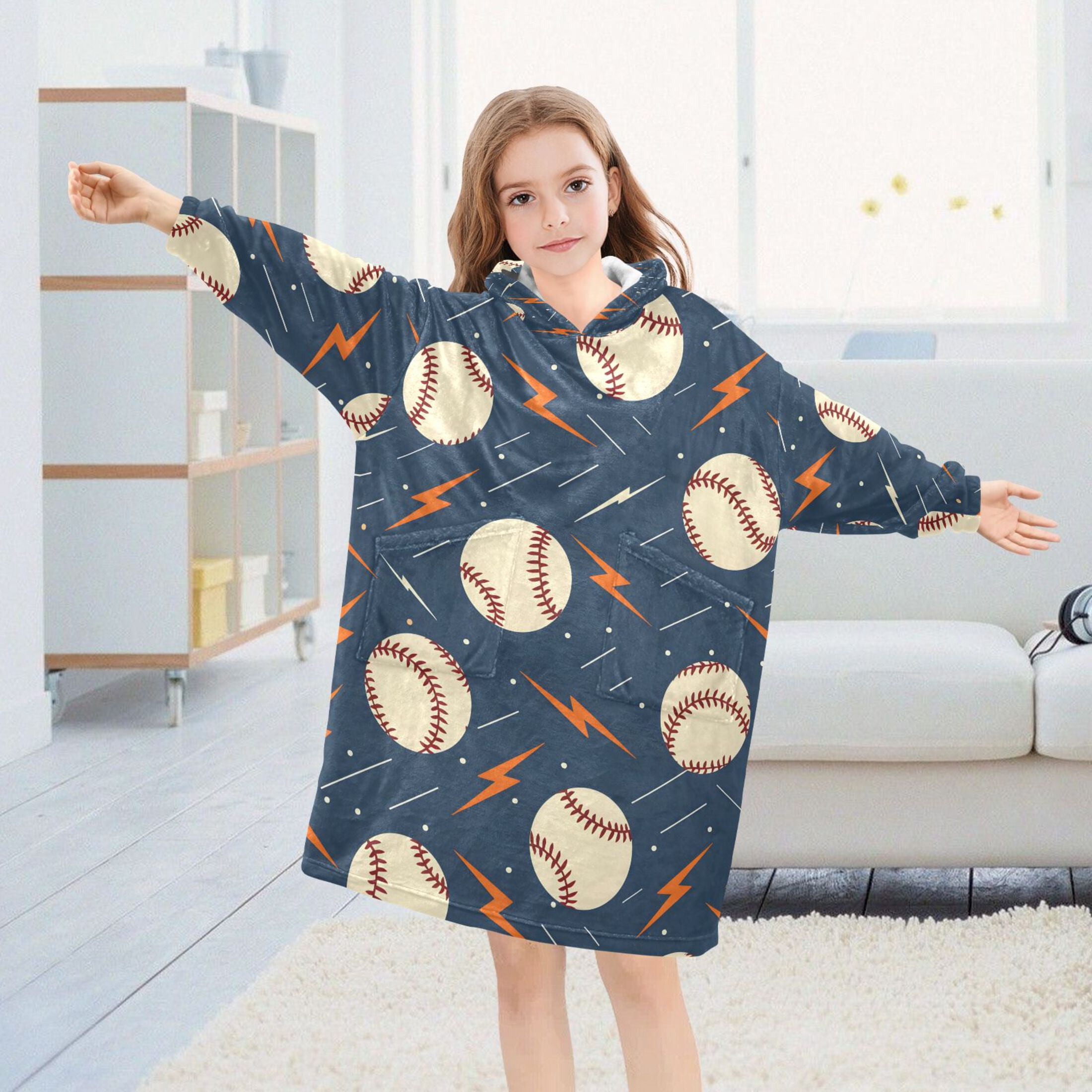 joogoo Wearable Blanket Hoodie for Baseballs with Lightning Oversized Sherpa Hooded 3-14 YR M