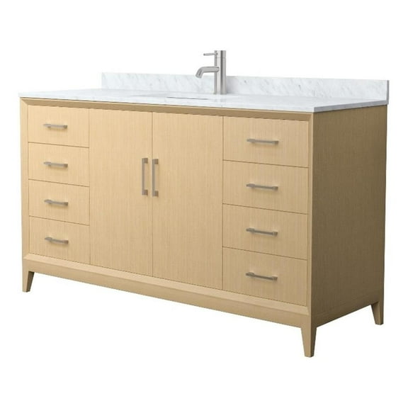 Janna 60" White Oak Single Vanity & White Carrara Marble Top & Nickel Trim