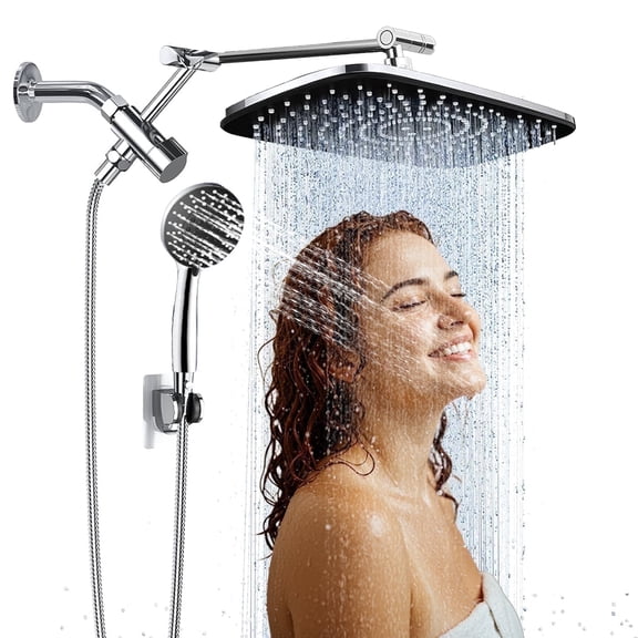 ATUPEN 12" Rain Shower Head, Handheld Spray Combo 6 Settings Adjustable High Pressure Dual Showerhead Silver Chrome