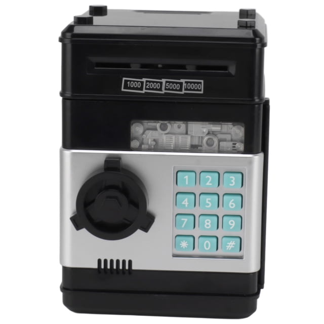 Alcancía electrónica digital con 2 modos para cajero automático, monedas, billetes, caja de seguridad, caja de ahorro con 7 pistas de música para niños, color negro