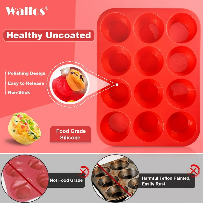 Walfos 2 Piece Silicone Loaf Pan Set and 2 Piece Silicone Texas Jumbo  Muffin Pan Set- Non-Stick Silicone, Just PoP Out ! Food Grade and BPA Free !