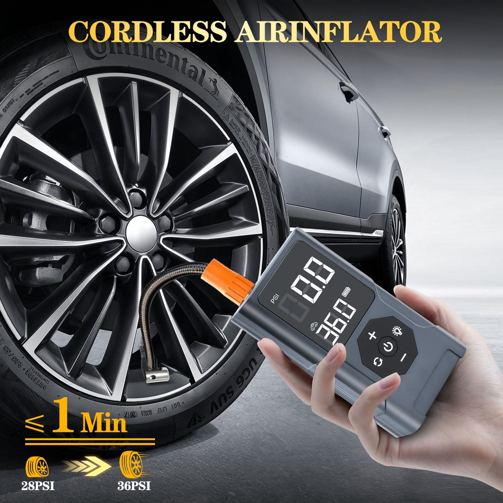 Cordless Portable Tire Inflator Air Compressor for Car, 150 PSI Auto-Pause Tire Pump with LED Light & Power Bank, for Motorcycle, Bicycles, Sports Balls, Pool Floats & Inflatable Toys