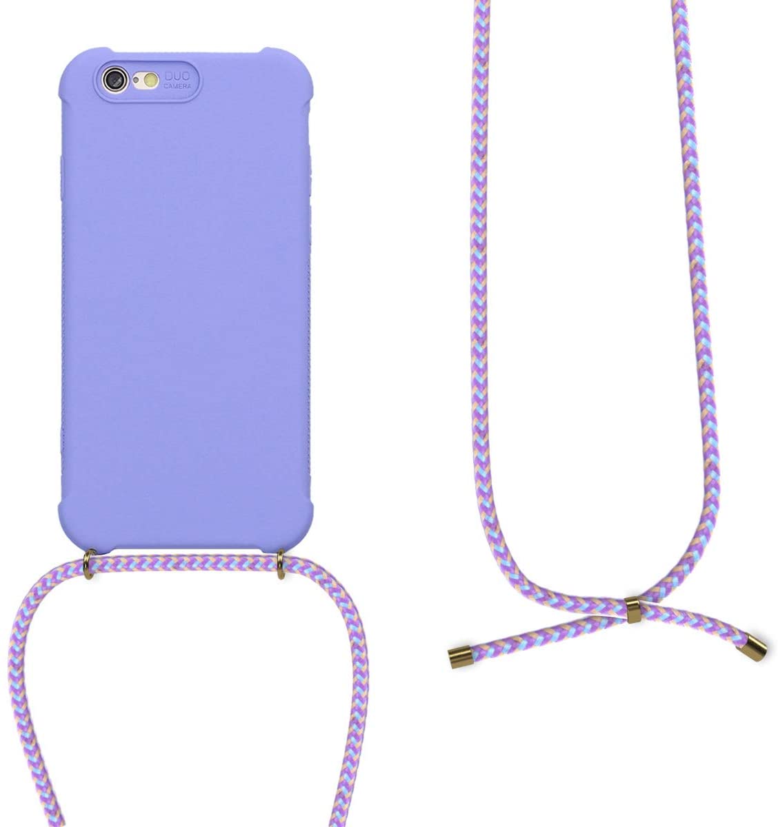 Soft Matte TPU Phone Holder with Neck Strap kwmobile Crossbody Case Compatible with Apple iPhone 6 6S Lavender