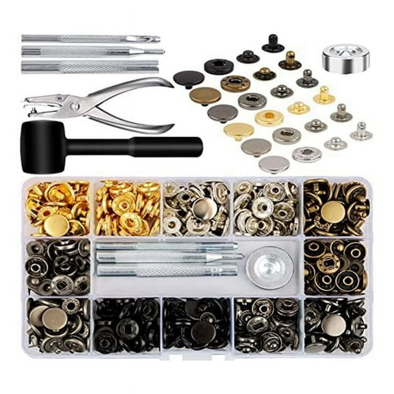 Leather Snap Fasteners Kit, 120 Set Metal Snap Buttons Studs with 6 Setting Tools, for Clothes, Bracelets, Jackets