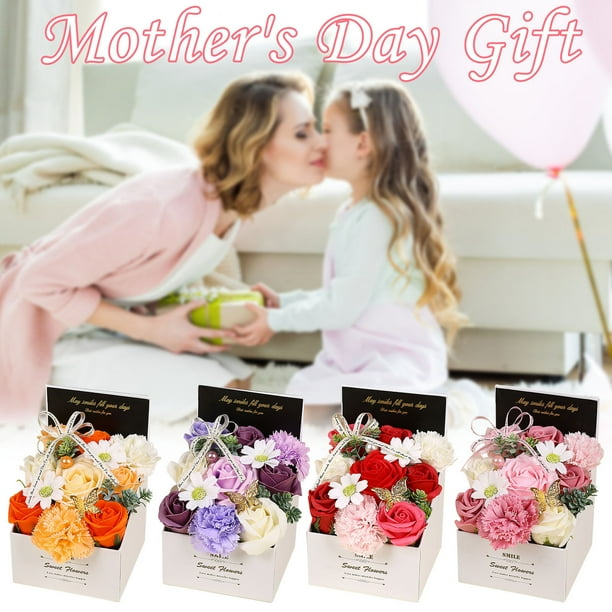 Set de regalo de flores de jabón de rosa - Decoración casera para bodas del Día de la Madre, rosas de jabón de baño duraderas en caja de regalo