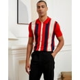 thumbnail image 2 of Kallspin Men's Vintage Knit Polo Shirt Short Sleeve Striped Button Down Knitting Golf Shirts(Red,Large), 2 of 8