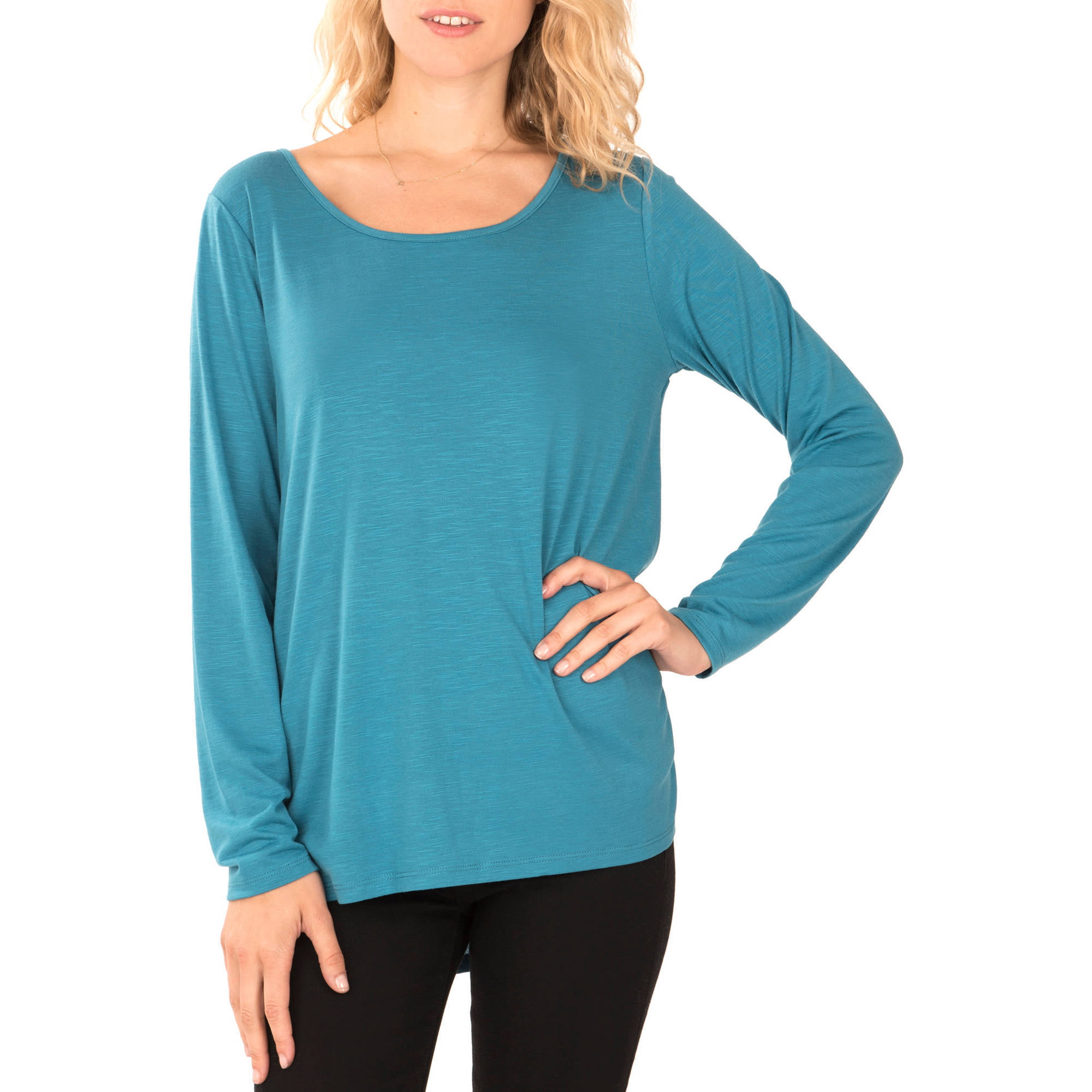 Women's Long Sleeve Relaxed Fit T-Shirt with Lattice Back Detail ...