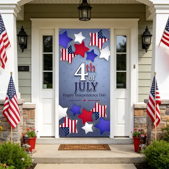July 4th Door Cover, Large Patriotic Decor for Indoor Outdoor Home Party Porch Decoration