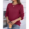 thumbnail image 3 of Zeagoo Fall Sweaters for Women Crewneck Long Sleeve Crochet Texture Pullover Sweater Tops, 3 of 6