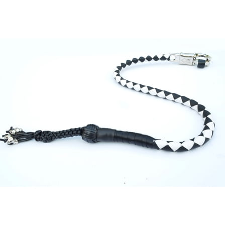 PU Leather Motorcycle Whip Get Back whip 1" Ball & Skulls 36" BLACK / WHITE
