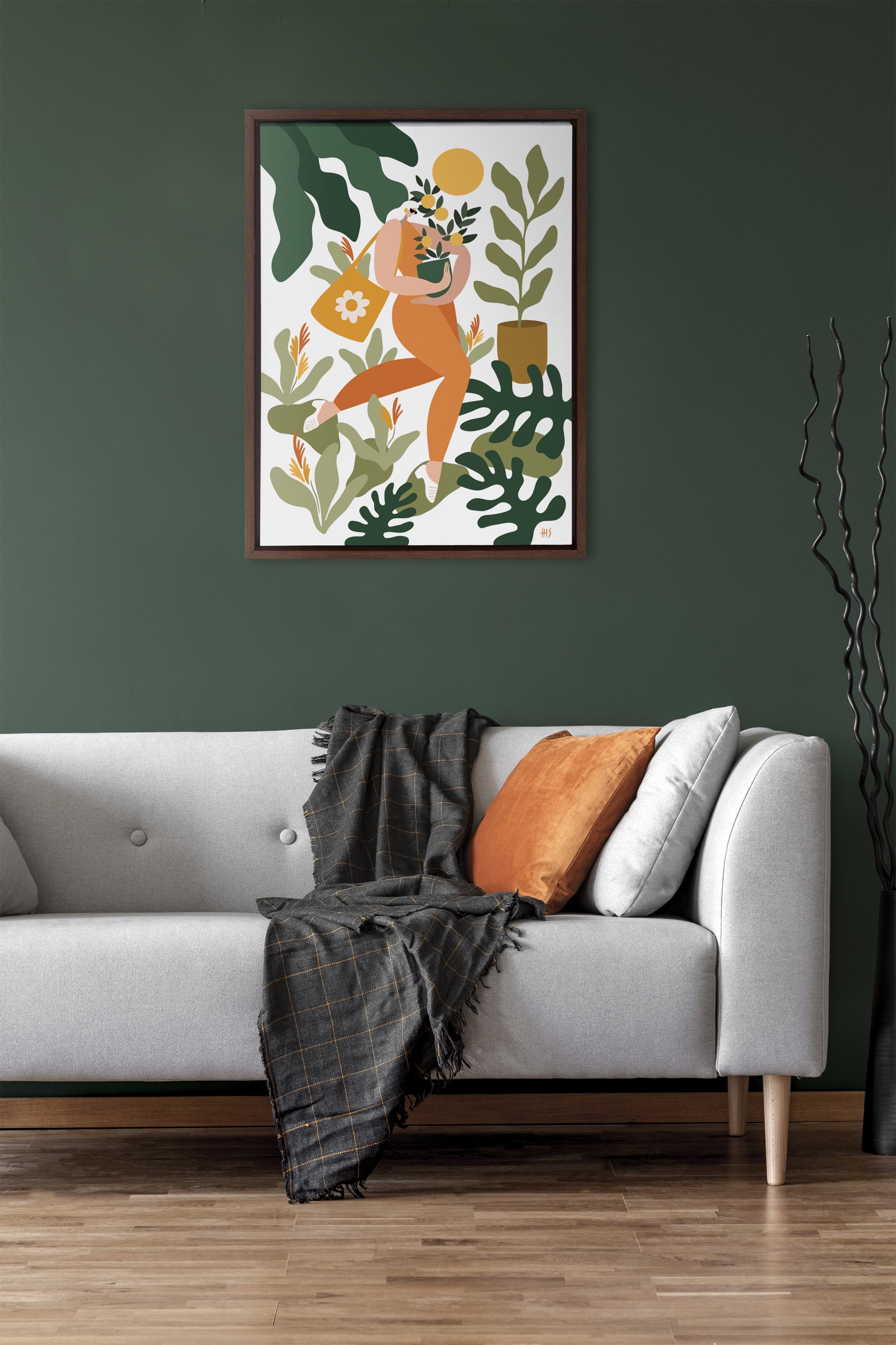 Kate and Laurel Sylvie Plastic Is For Losers Framed Canvas Wall Art by Maggie Stephenson, 18x24 Brown, Mid Century Plant Lover Wall Décor