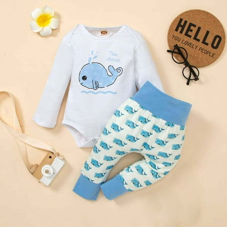 

XMMSWDLA Baby Girls Boys 2-Piece Romper Whale-print Long-sleeve Savings Clearance
