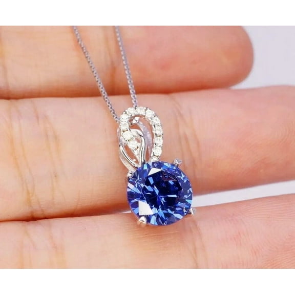 1Ct Round Lab-Created Tanzanite Solitaire Women's Pendant 14k White Gold Plated