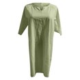 thumbnail image 4 of Leutsin Robe Longue Décontractée pour Femmes à Col en V, Unie, Manches Courtes Mi-Longues, Poches, Longueur Genou, Grande Taille, 4 of 5