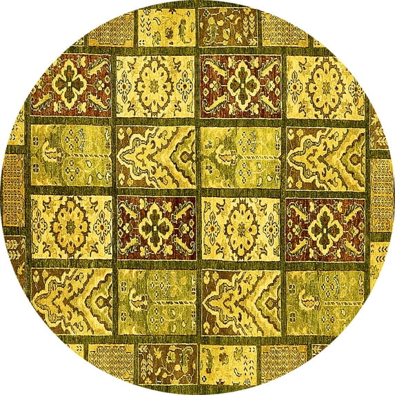 Ahgly Company Machine Washable Indoor Round Abstract Yellow Modern Area Rugs, 4' Round