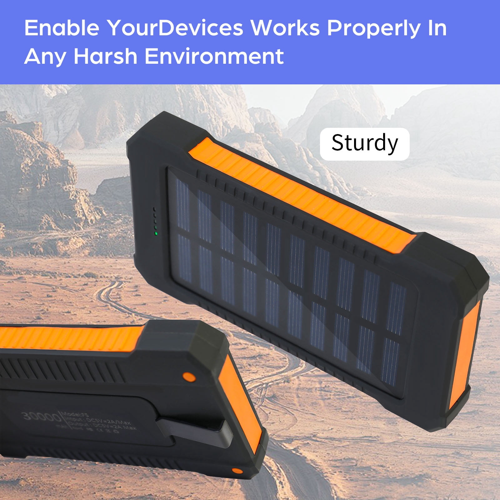 2 Pack Baokaler 30000mAh Solar Charger for Cell Phone iPhone, Portable Solar Power Bank, 2 LED Light Flashlight