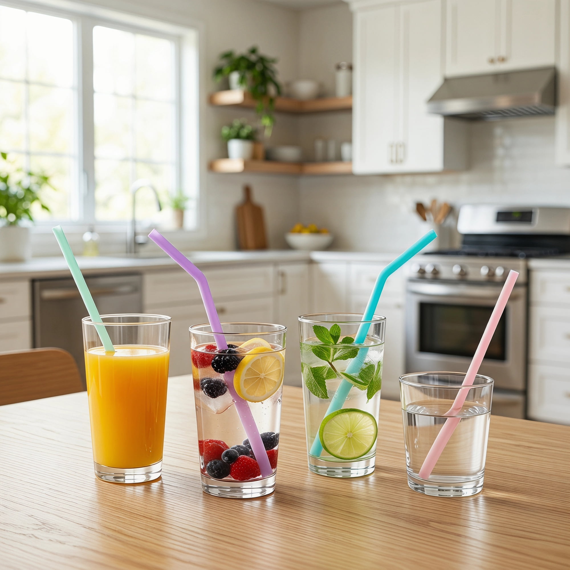Unique Bargains 8Pcs Reusable Silicone Dishwasher Safe Straws Color E