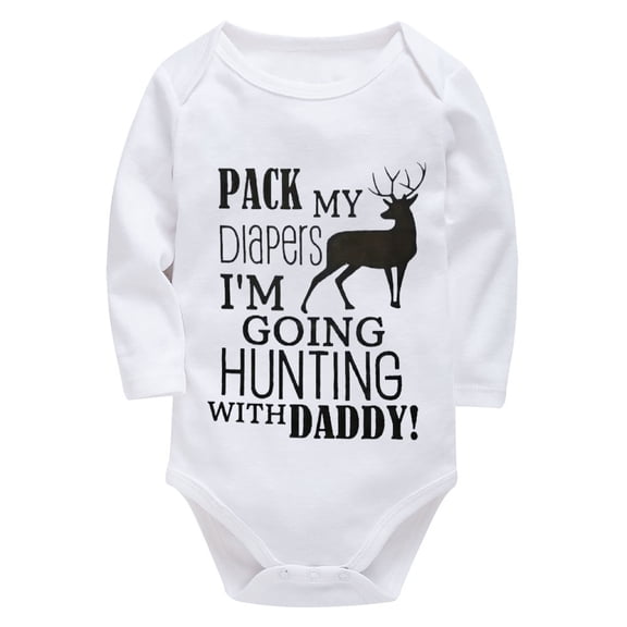 Pack My Diapers I'm Going Hunting With Daddy Newborn Romper Long Sleeve Summer Romper Baby Girl White Baby Boy Outfits