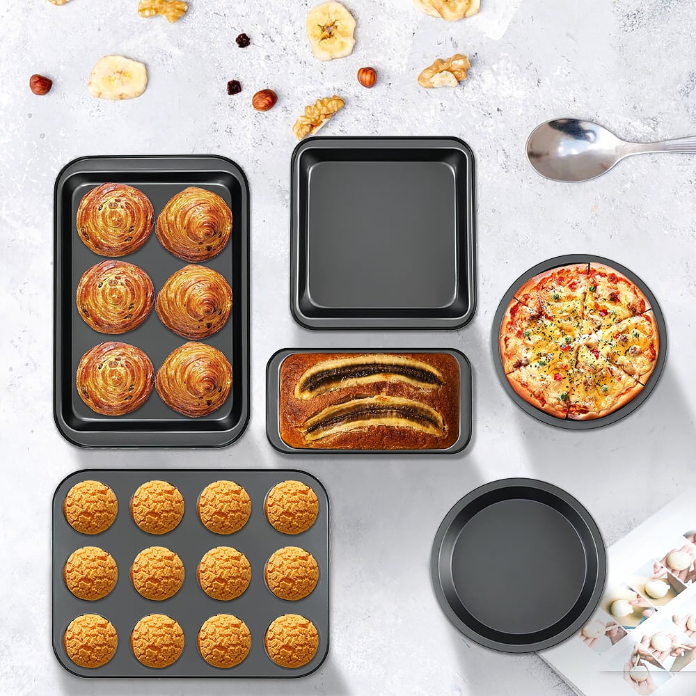 Baking Pans Set, 6-Piece Nonstick Bakeware Set with Cake Pan, Loaf Pan, Cookie Sheet, Kitchen Cookware Pan Baking Sheet Set for Oven Baking Supplies