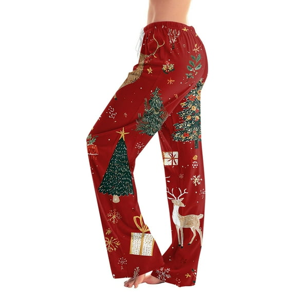 Fabrcox Christmas Women Snowflake Pj Bottoms S-3xl Loose Fit Straight Leg Lightweight Christmas Pajama Pants for Women Vermilion 3XL