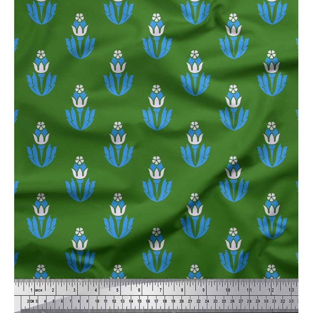 Soimoi Georgette Viscose Fabric Leaves & Floral Artistic Printed Fabric 1 Yard 42 Inch Wide