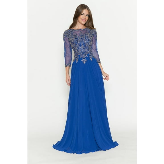 Women's Lenovia 8171 Embroidered 3 4 Sleeve Gown Mother Of Groom Royal Blue L