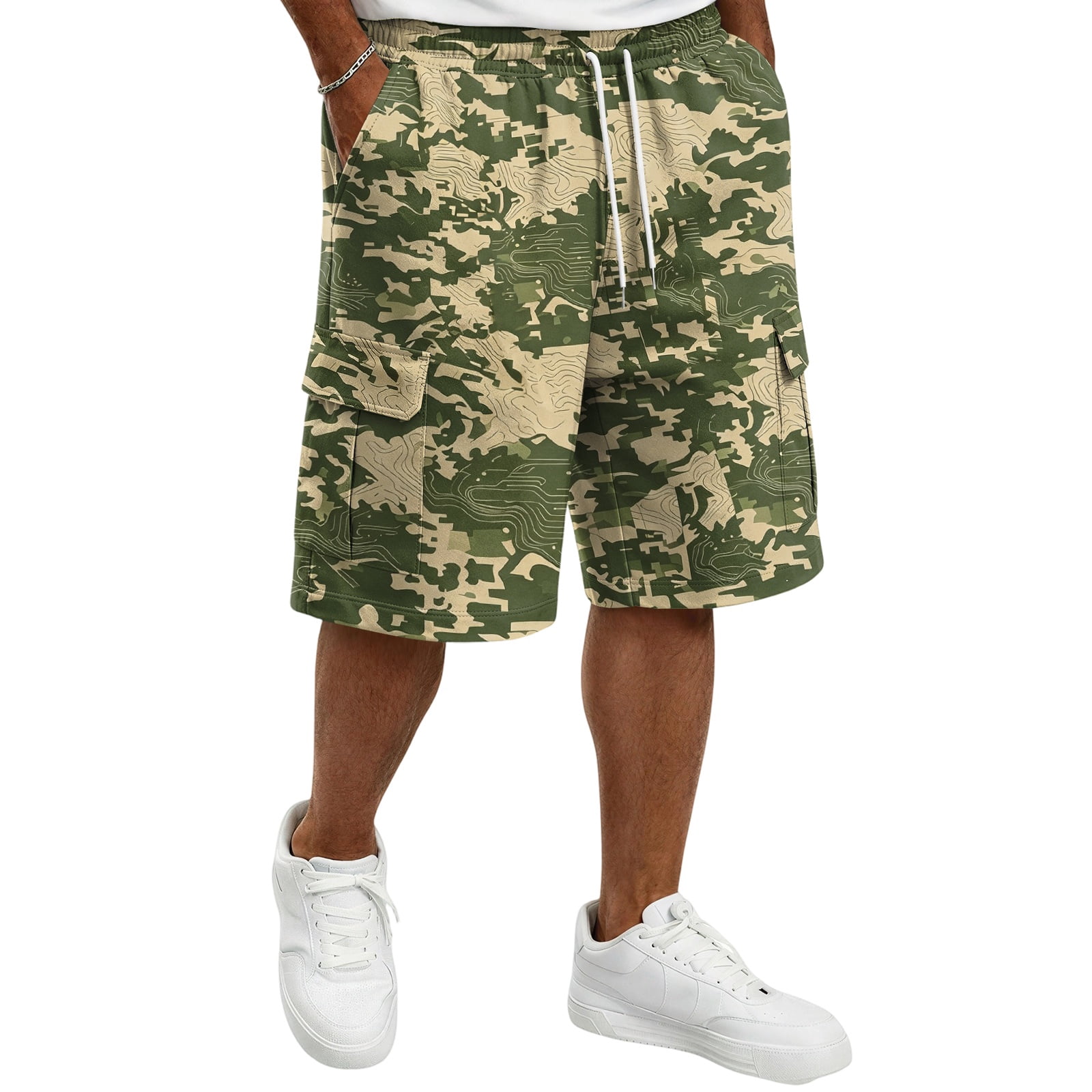 パンツ [OPEN YY] CAMO CARGO MIDI SHORTS, KHAKI OPEN YY] CAMO CARGO
